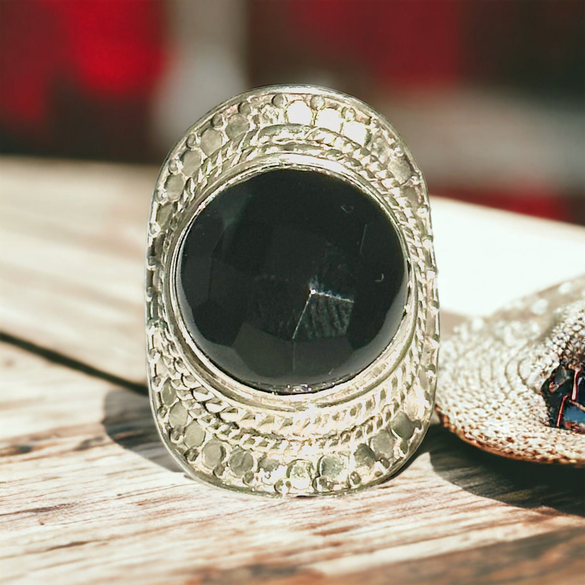 Onyx Ring - Black Onyx Ring - US 7.5 - Onyx Statement Ring - Crafted Silver Ring - Intricate Ring - Solid 925 Sterling Silver Ring