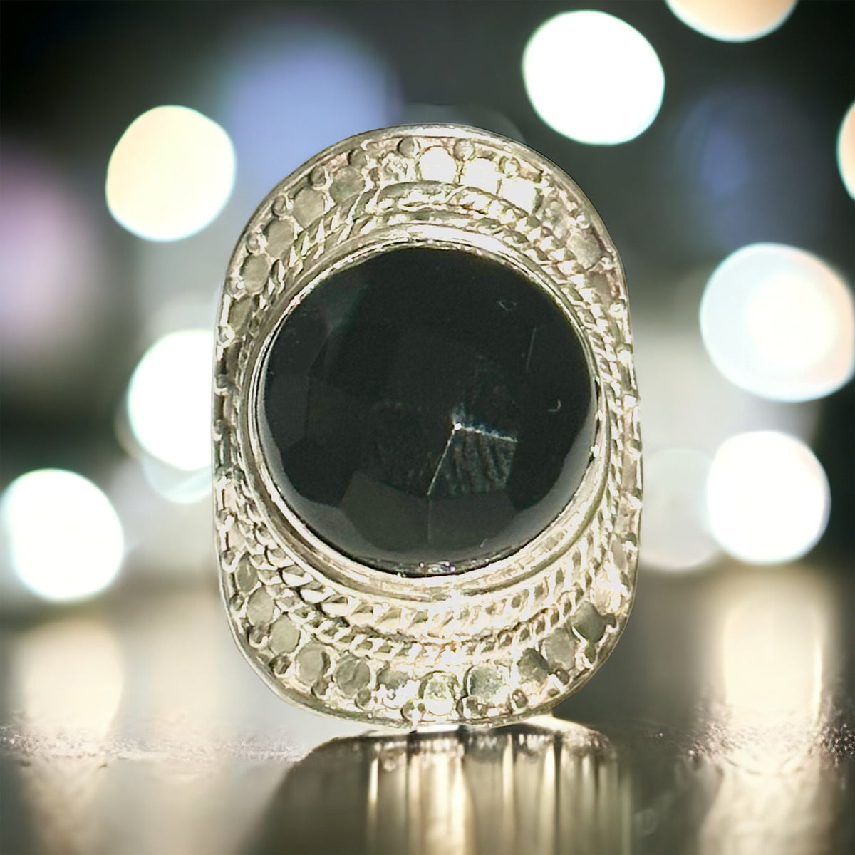 Onyx Ring - Black Onyx Ring - US 7.5 - Onyx Statement Ring - Crafted Silver Ring - Intricate Ring - Solid 925 Sterling Silver Ring