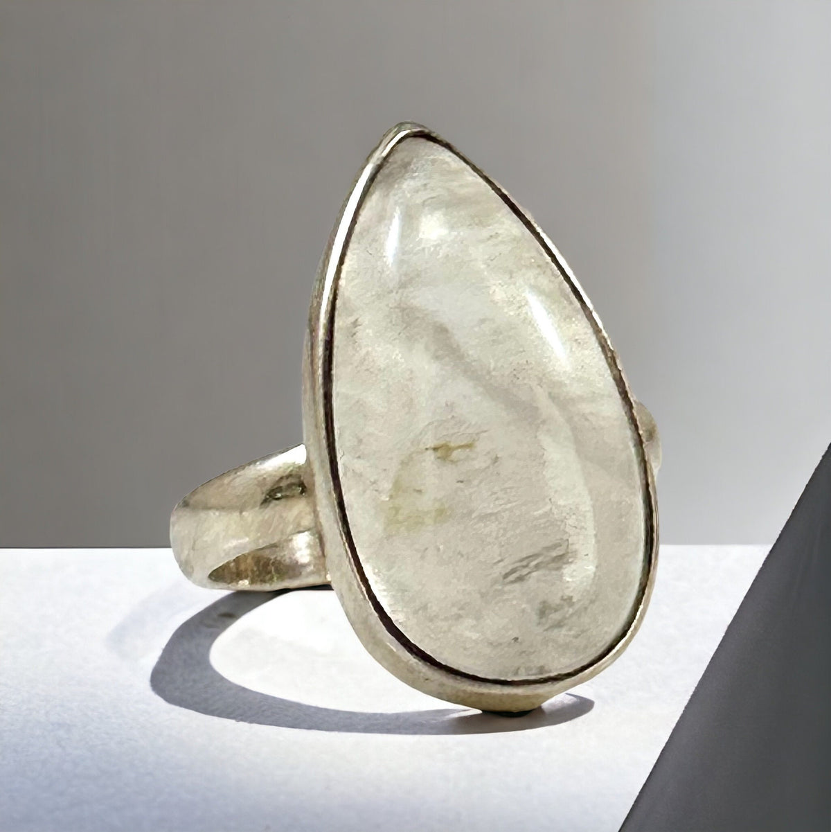 Genuine Moonstone Pear Shaped Ring - Size 6.75 Ring - June Birthstone - Ring for Her - Statement Ring - Solid 925 Sterling Silver Ring
