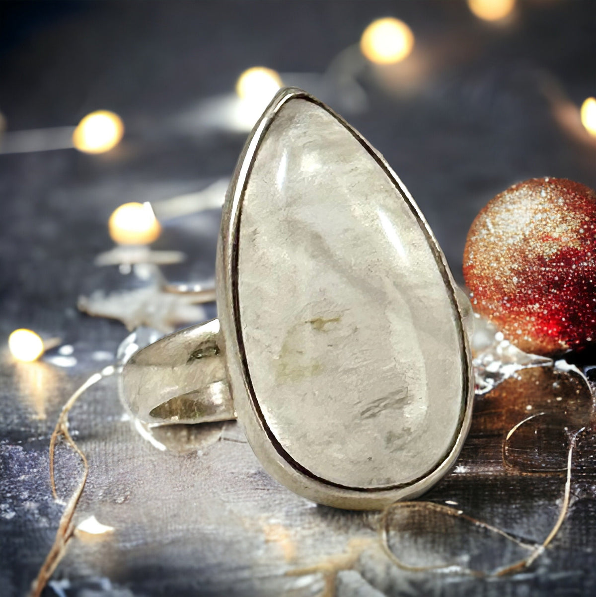 Genuine Moonstone Pear Shaped Ring - Size 6.75 Ring - June Birthstone - Ring for Her - Statement Ring - Solid 925 Sterling Silver Ring
