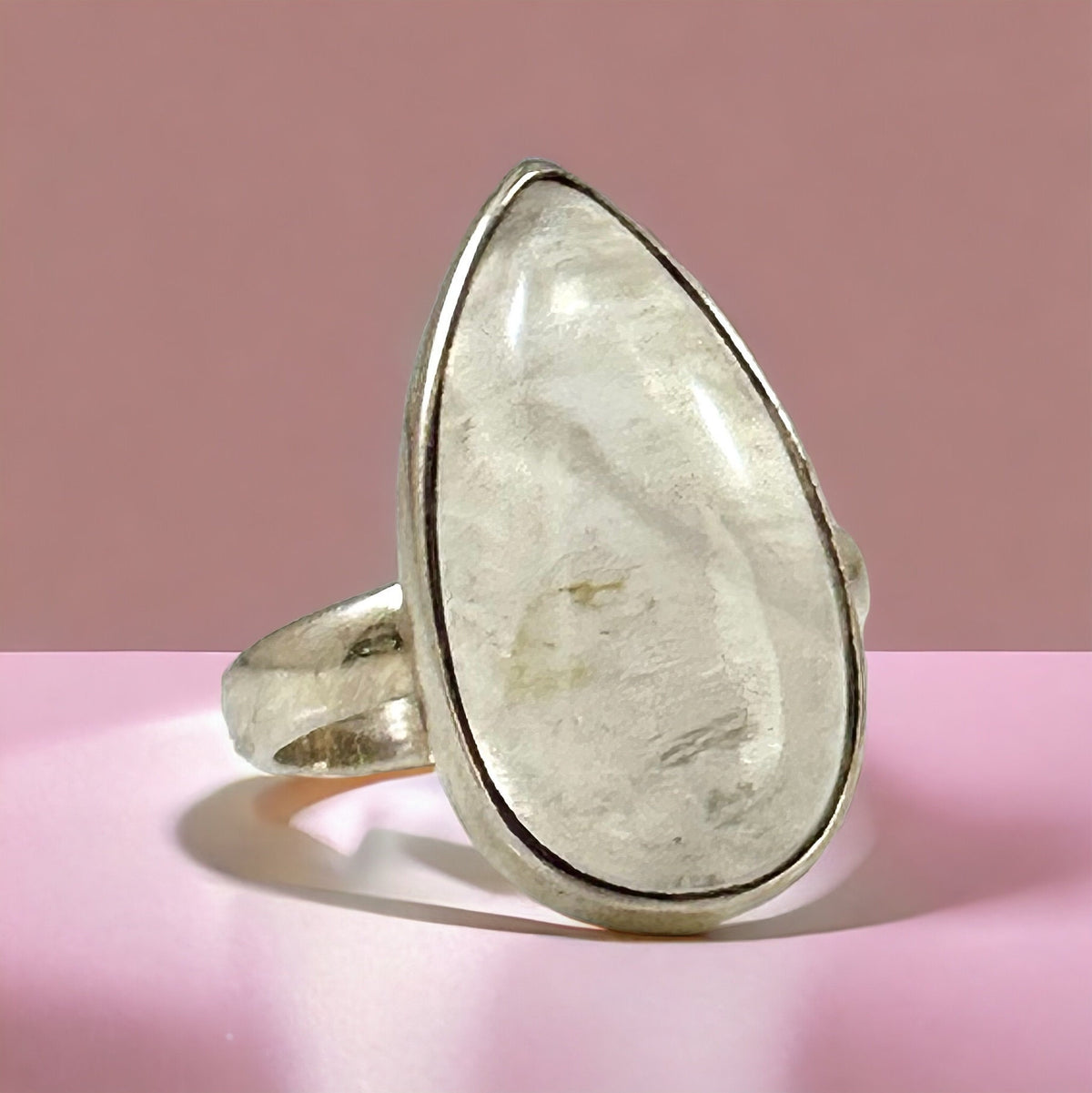 Genuine Moonstone Pear Shaped Ring - Size 6.75 Ring - June Birthstone - Ring for Her - Statement Ring - Solid 925 Sterling Silver Ring