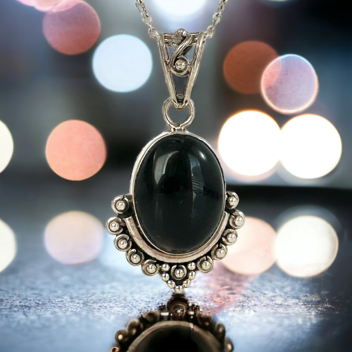 Genuine Black Onyx Silver Pendant - Exquisitely Crafted Pendant - Black Onyx Cabochon Pendant - Gift for Her - Solid Sterling Silver Pendant