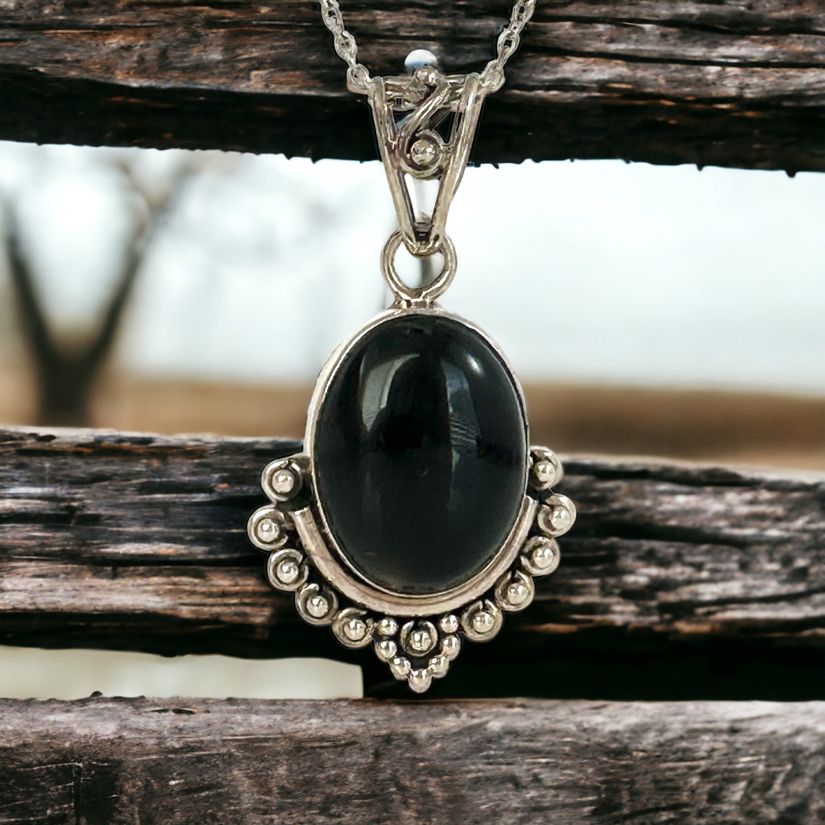 Genuine Black Onyx Silver Pendant - Exquisitely Crafted Pendant - Black Onyx Cabochon Pendant - Gift for Her - Solid Sterling Silver Pendant