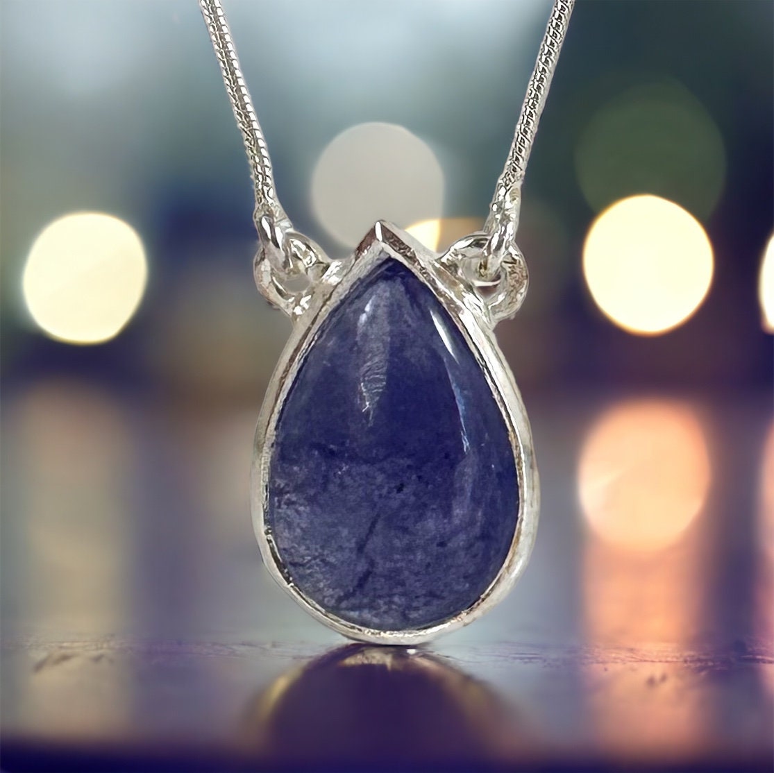 Genuine Tanzanite Pendant with Attached Chain - Pear Shaped Pendant -  Tanzanite Necklace - December Birthstone - Solid Sterling Silver