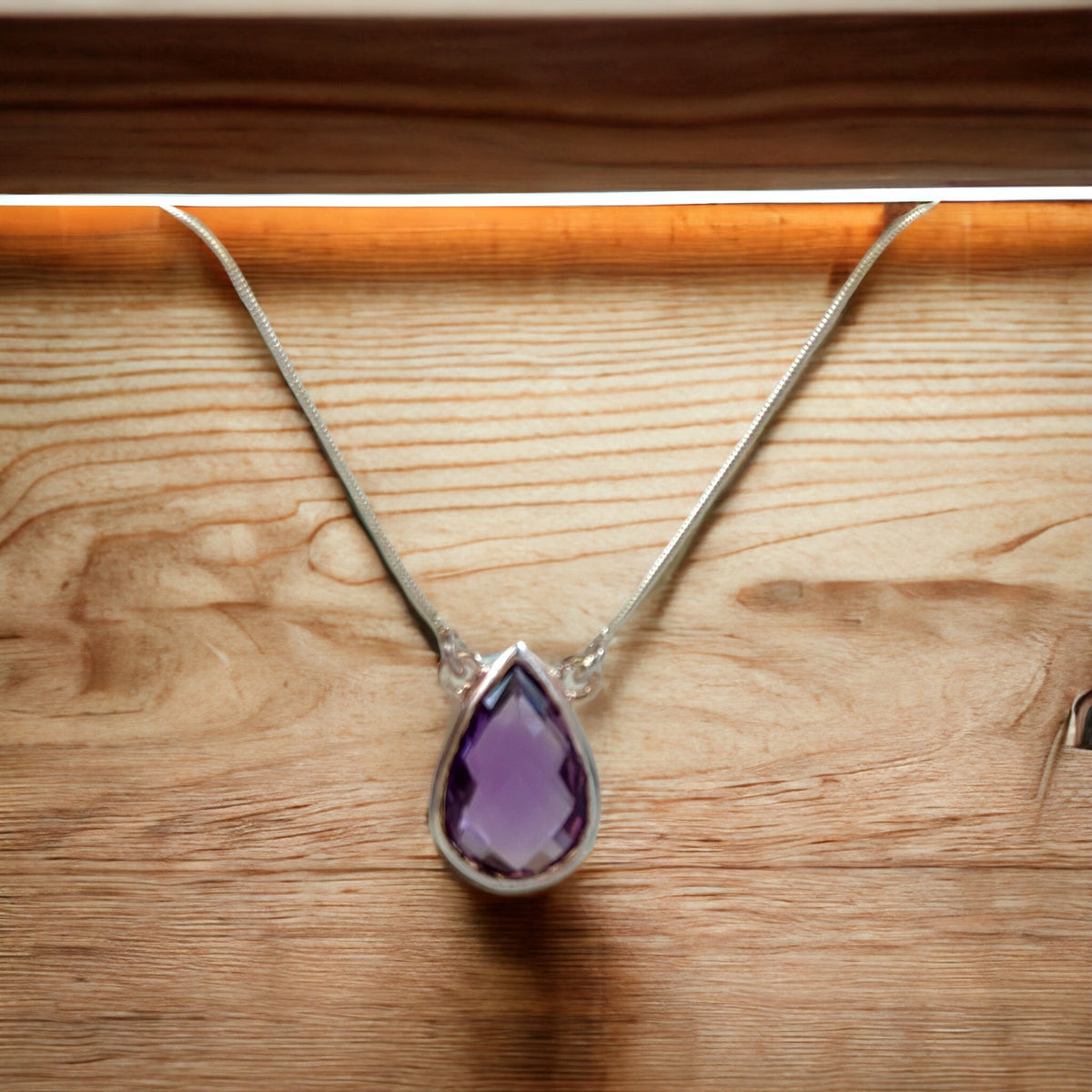 Genuine Amethyst Pendant with Attached Chain - Pear Amethyst Pendant -  Amethyst Necklace - February Birthstone - Sterling Silver Necklace