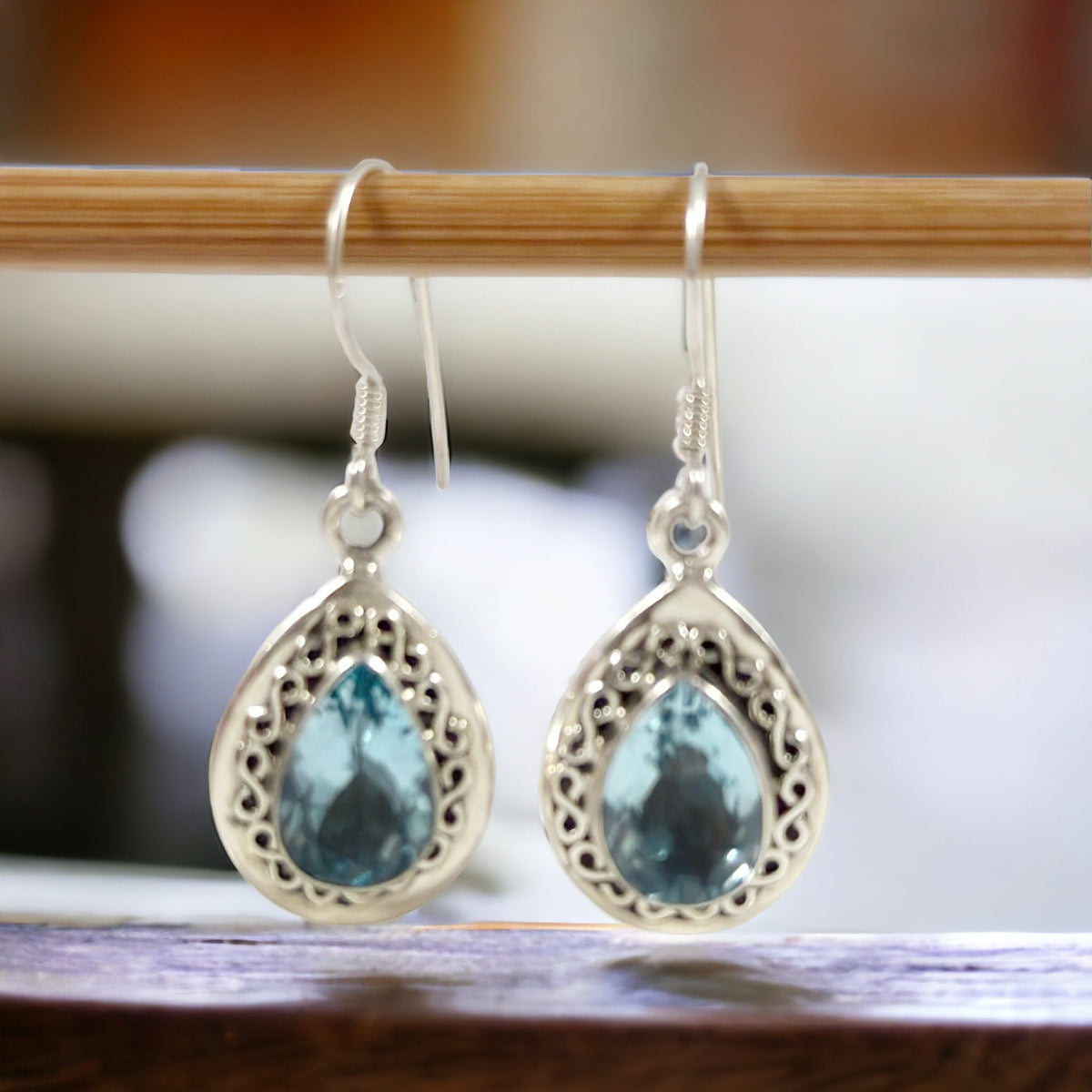 Genuine Blue Topaz Earrings & Pendant Set with FREE Chain - Blue Topaz Earrings - Blue Topaz Pendant - December Birthstone - Solid 925Silver