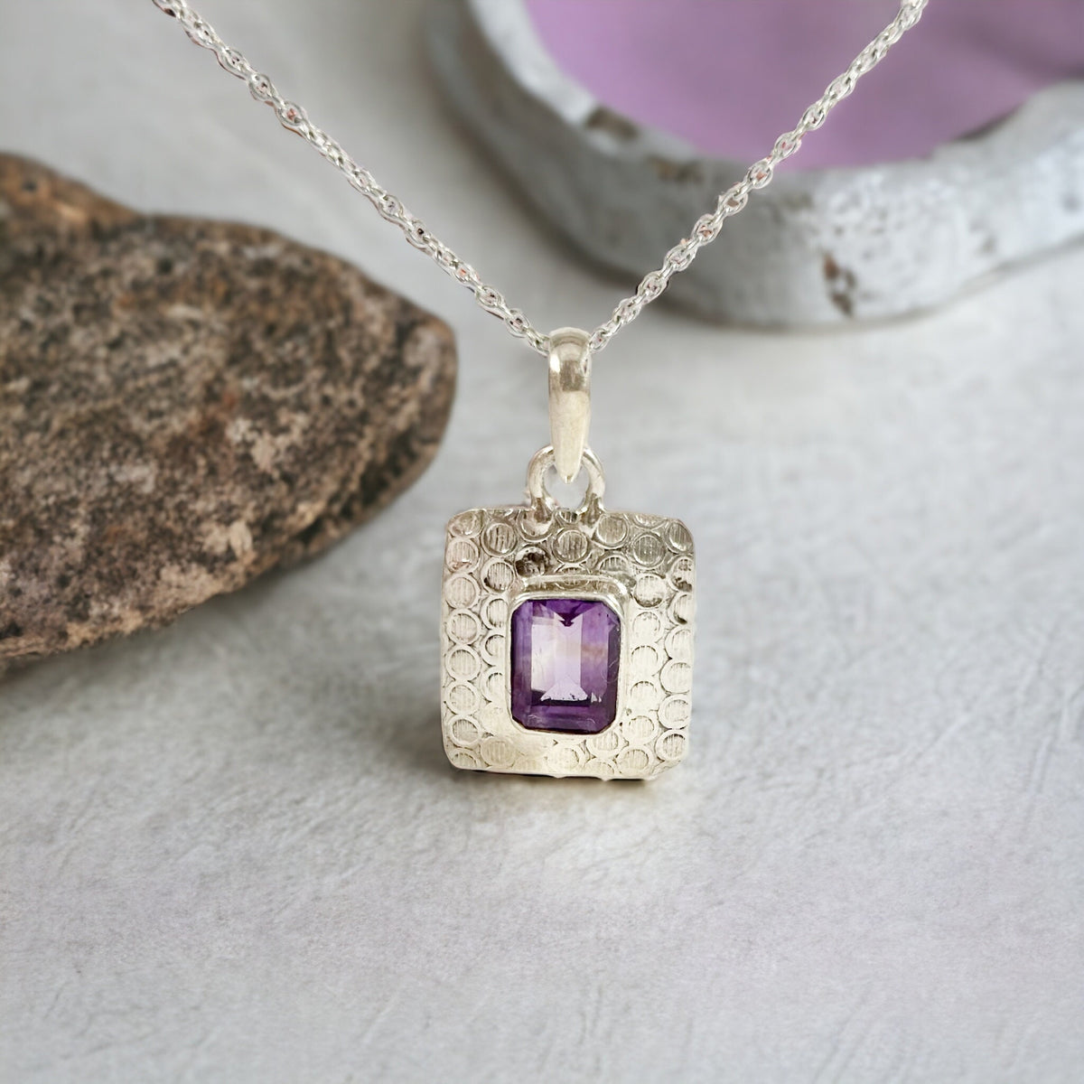 Genuine Amethyst Earrings-Pendant-Ring Set with FREE Chain - Amethyst Earrings - Amethyst Pendant - February Birthstone - Solid 925 Silver
