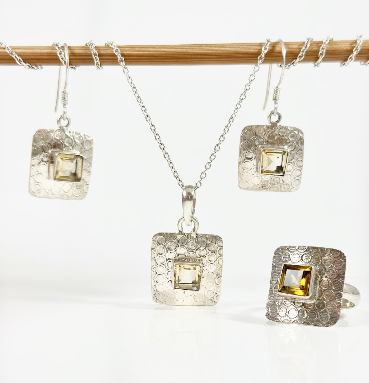 Genuine Citrine Earrings-Pendant-Ring Set with FREE Chain - Citrine Earrings - Citrine Pendant - November Birthstone - Solid 925 Silver