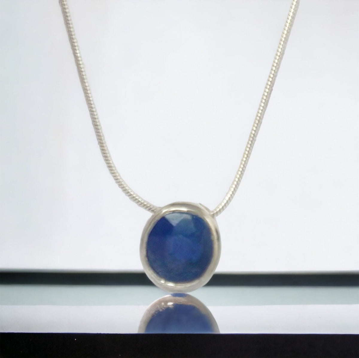 Natural Sapphire Pendant with Chain - Floating Gemstone Necklace - Floating Sapphire - September Birthstone - Gift for Her - Solid Silver