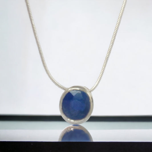 Natural Sapphire Pendant with Chain - Floating Gemstone Necklace - Floating Sapphire - September Birthstone - Gift for Her - Solid Silver