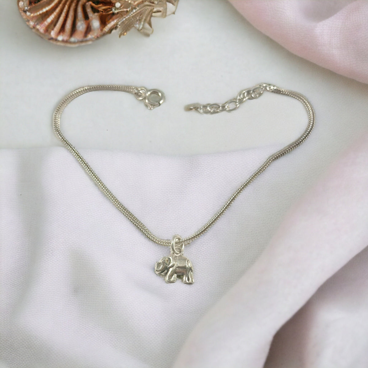 Dainty Silver Chain and Tiny Elephant Anklet Bracelet - Dainty Bracelet -Solid Sterling Silver Anklet Bracelet