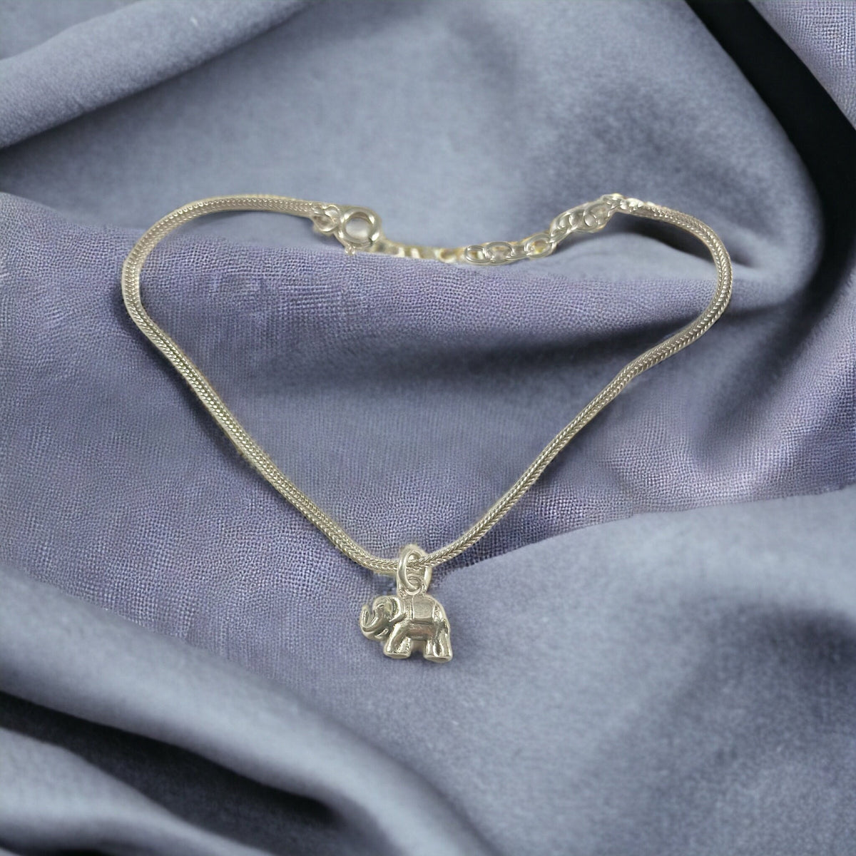 Dainty Silver Chain and Tiny Elephant Anklet Bracelet - Dainty Bracelet -Solid Sterling Silver Anklet Bracelet