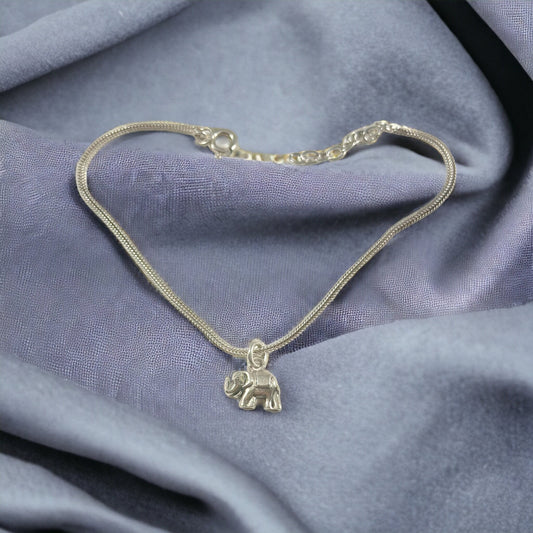 Dainty Silver Chain and Tiny Elephant Anklet Bracelet - Dainty Bracelet -Solid Sterling Silver Anklet Bracelet