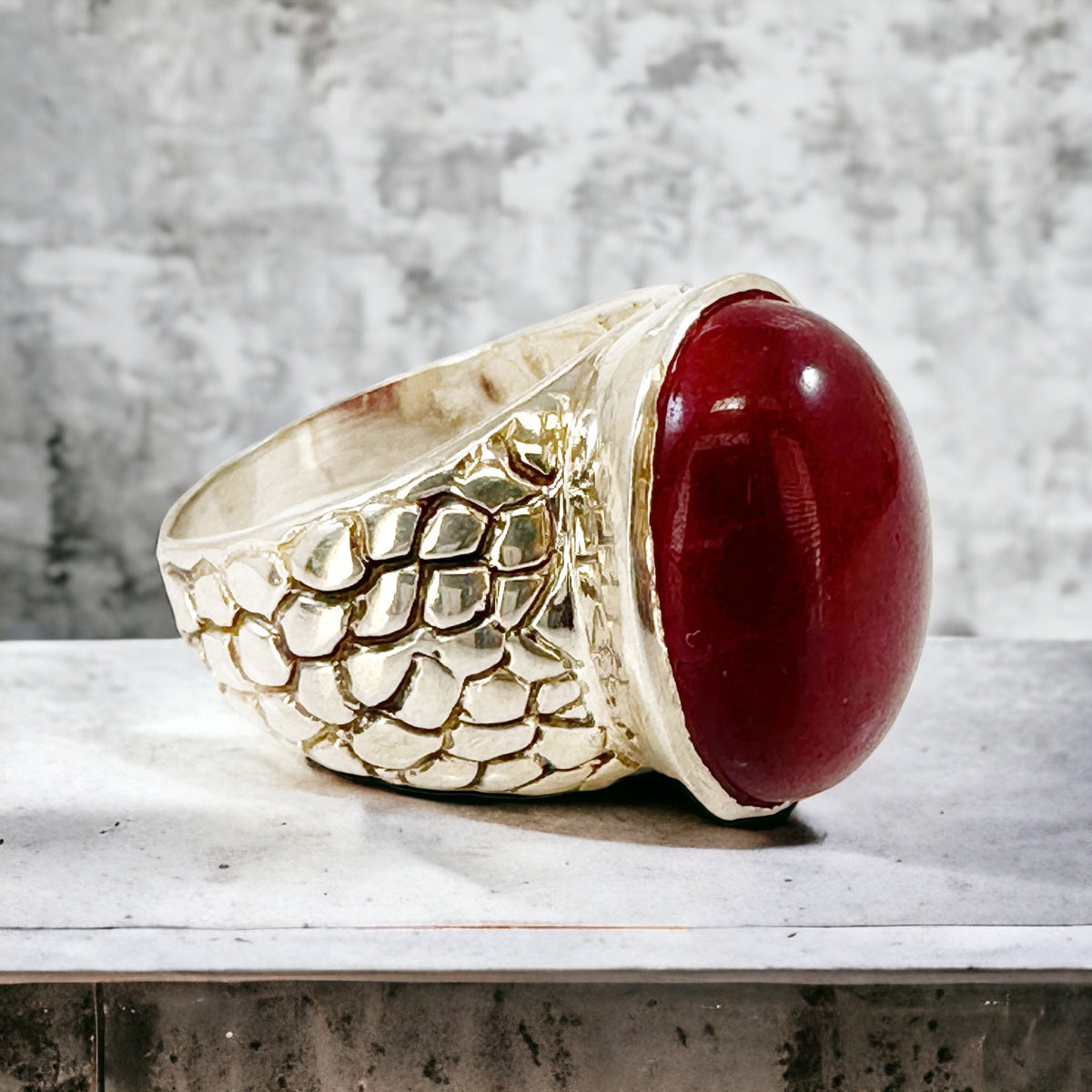 Statement Ring - US 9.25- Genuine Red Onyx Ring - Unisex Ring - Men's Statement Ring - Women's Statement Ring - Solid Sterling Silver Ring