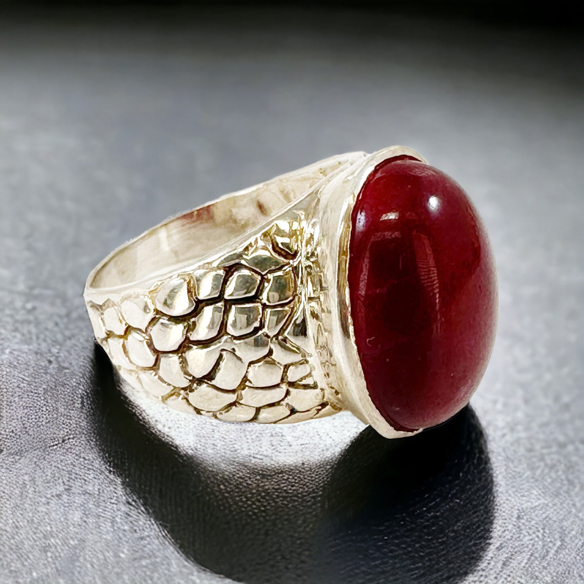 Statement Ring - US 9.25- Genuine Red Onyx Ring - Unisex Ring - Men's Statement Ring - Women's Statement Ring - Solid Sterling Silver Ring