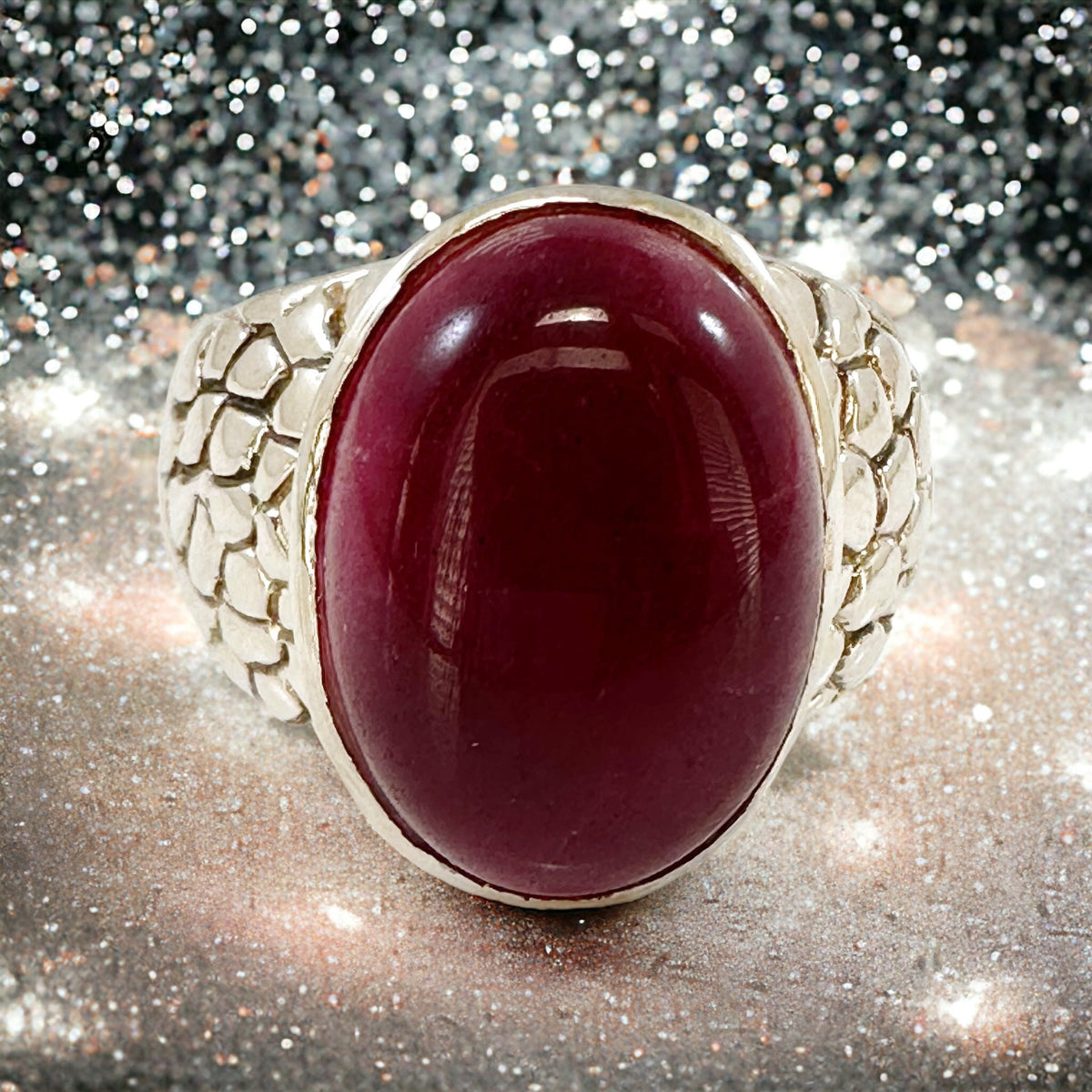 Statement Ring - US 9.25- Genuine Red Onyx Ring - Unisex Ring - Men's Statement Ring - Women's Statement Ring - Solid Sterling Silver Ring