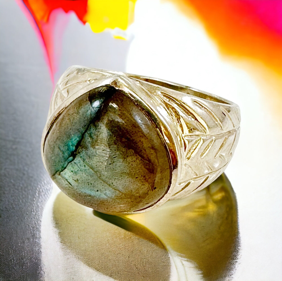Unisex Labradorite Ring -US 9.0- Labradorite Ring - Women's Ring - Men's Ring - Statement Ring - Solid 925 Sterling Silver Ring