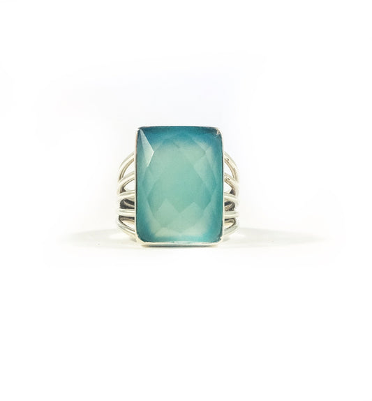 Statement Ring - US 10 - Genuine Chalcedony Ring - Unisex Ring - Men's Statement Ring - Women's Statement Ring - Solid Sterling Silver Ring