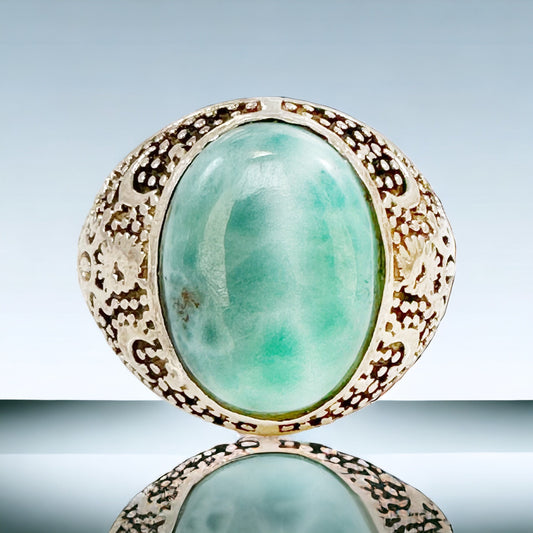 Genuine Larimar Ring - Unisex Ring - Men's Larimar Ring - Women's Larimar Ring - Size 9.5 Ring - Solid 925 Sterling Silver Larimar Ring