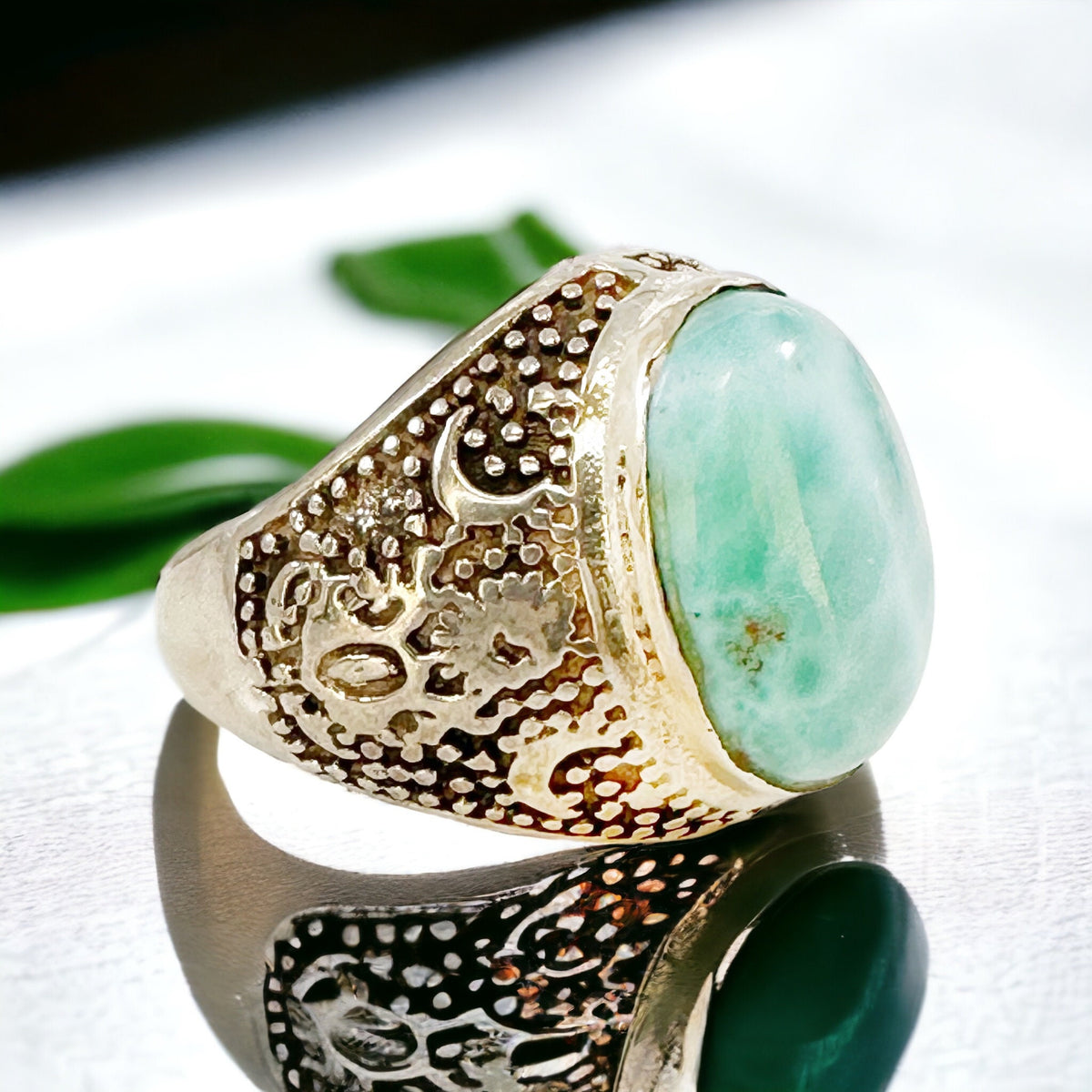 Genuine Larimar Ring - Unisex Ring - Men's Larimar Ring - Women's Larimar Ring - Size 9.5 Ring - Solid 925 Sterling Silver Larimar Ring