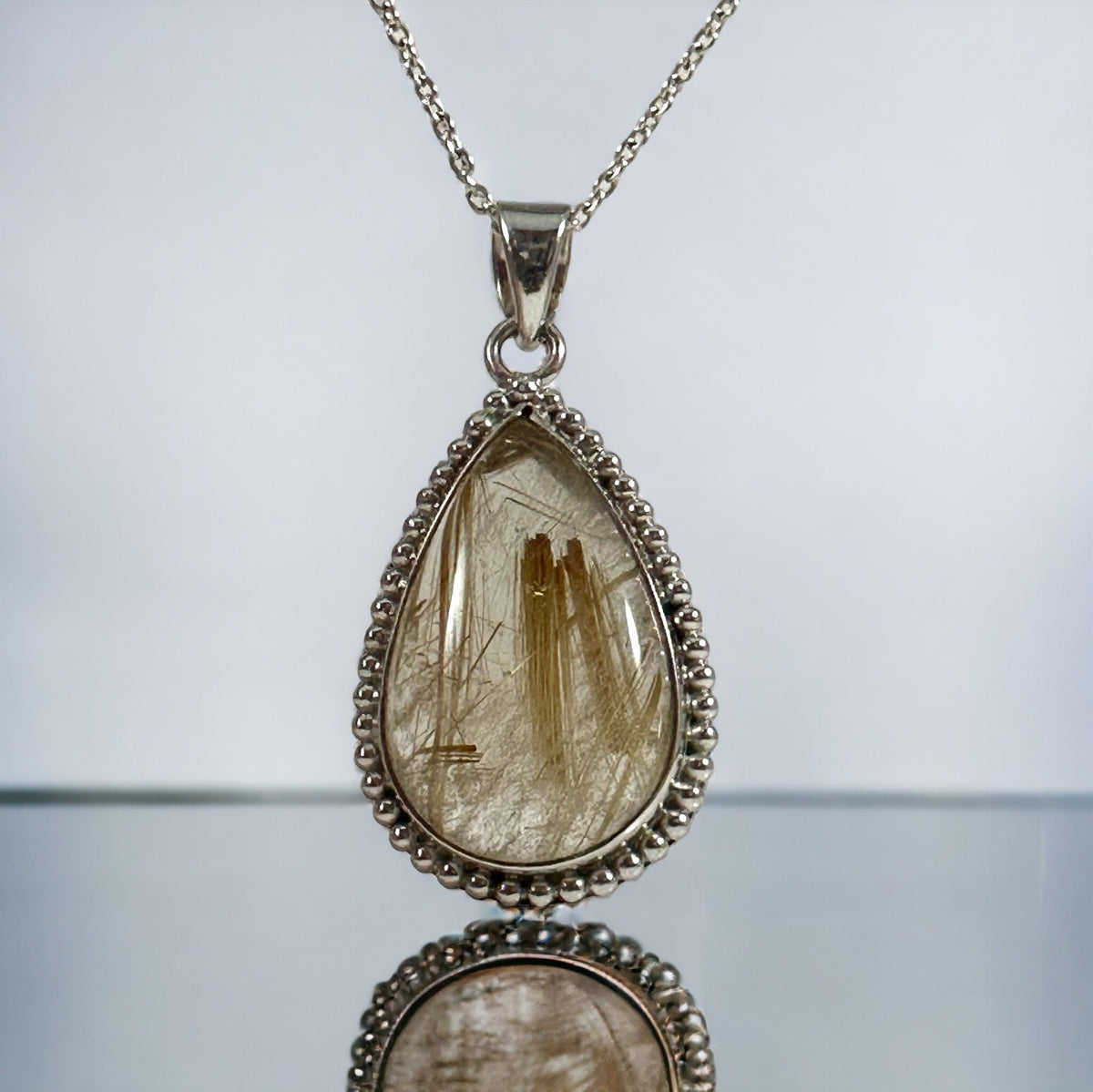 Golden Rutilated Quartz Pendant - High Quality Handpicked Rutile - Genuine Angel Hair Pendant - Solid 925 Sterling Silver Pendant