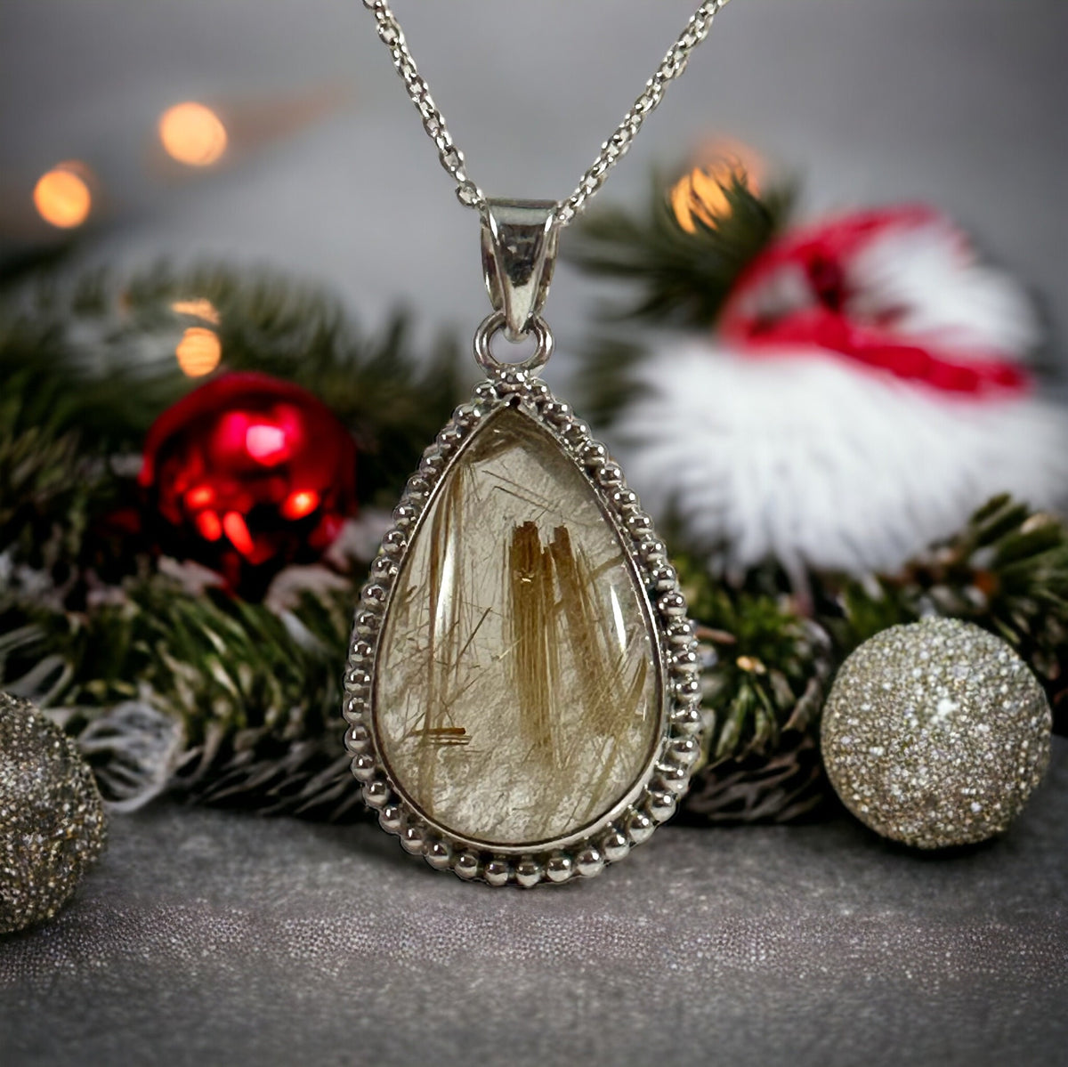 Golden Rutilated Quartz Pendant - High Quality Handpicked Rutile - Genuine Angel Hair Pendant - Solid 925 Sterling Silver Pendant