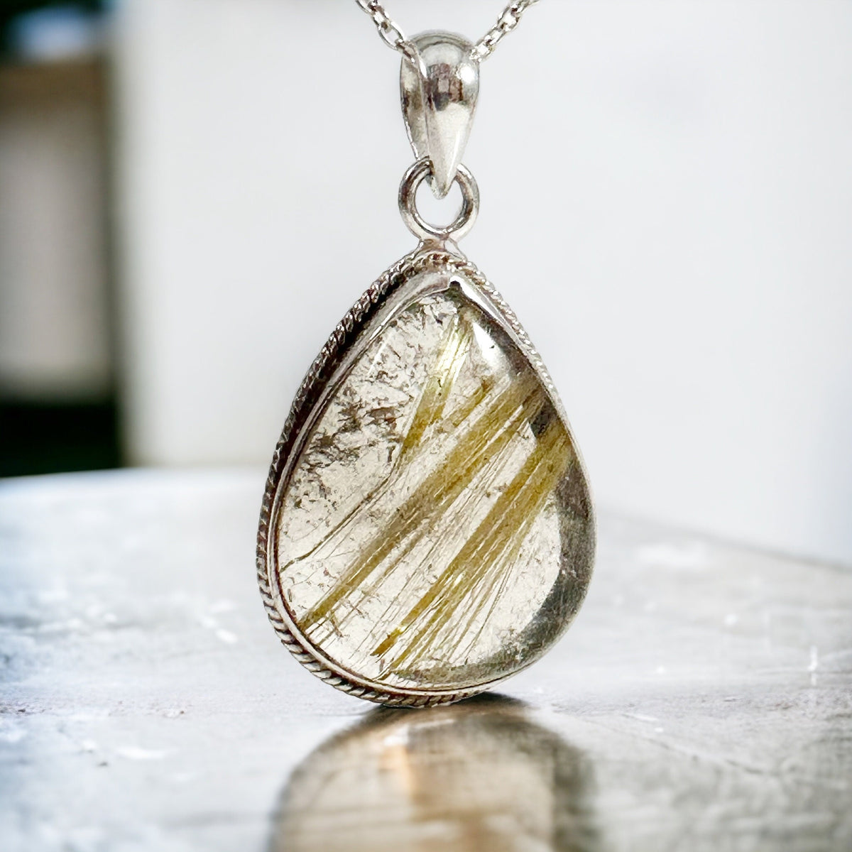 Golden Rutile Pendant - Rutile Pendant - High Quality Handpicked Rutile - Genuine Angel Hair Pendant - Solid 925 Sterling Silver Pendant