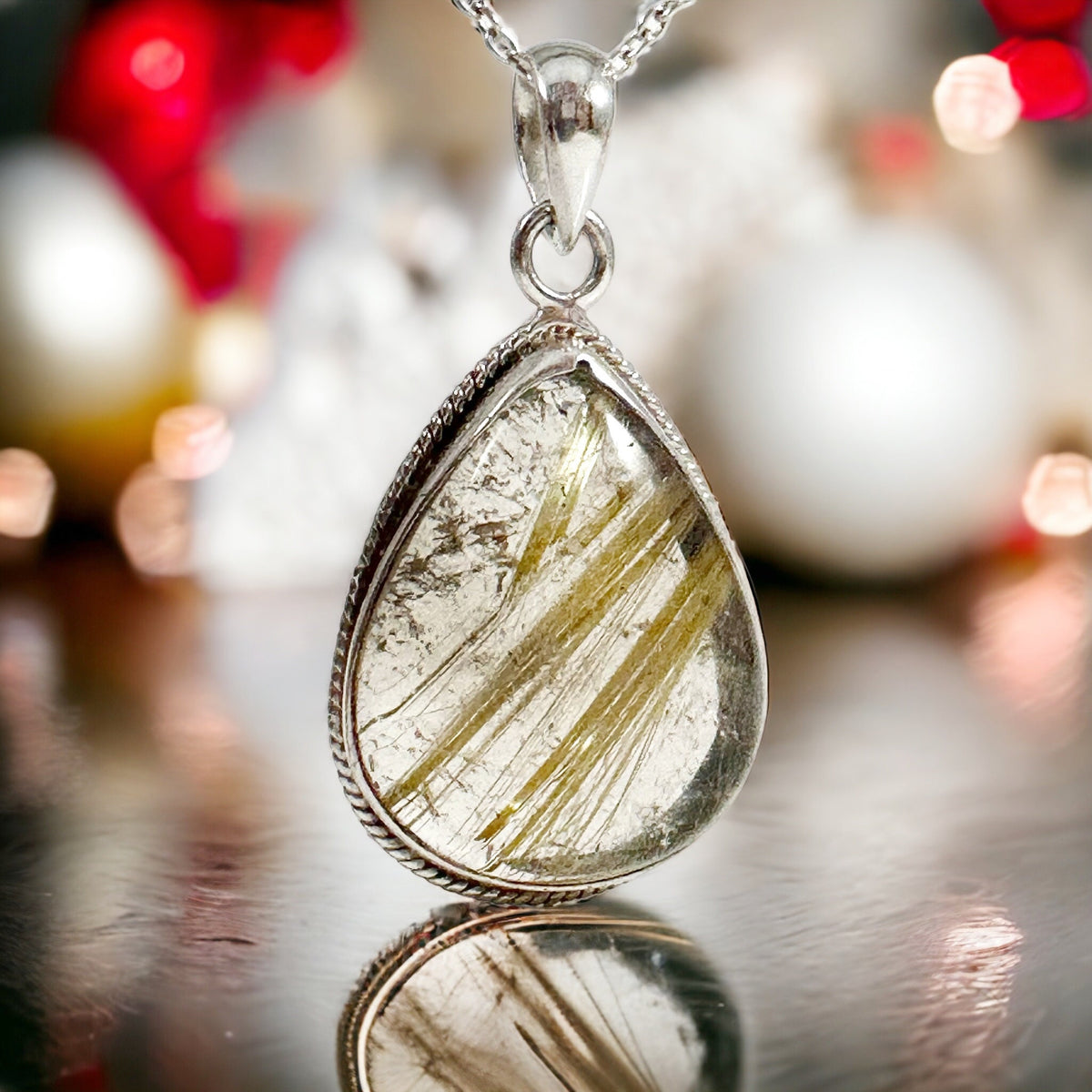 Golden Rutile Pendant - Rutile Pendant - High Quality Handpicked Rutile - Genuine Angel Hair Pendant - Solid 925 Sterling Silver Pendant
