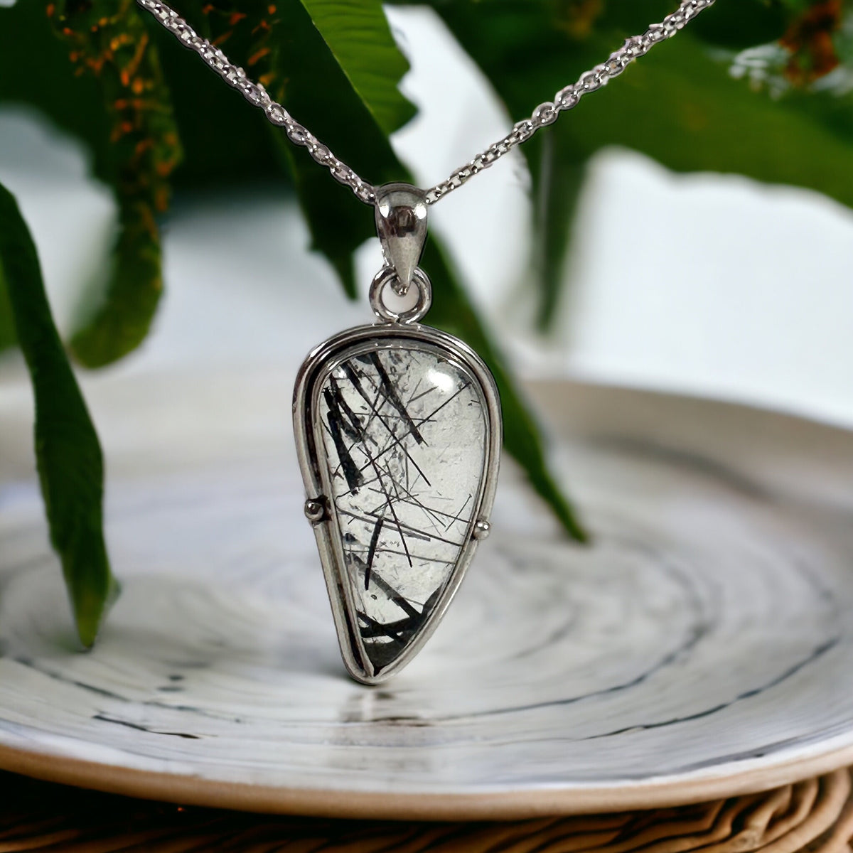 Black Rutile Pendant - Rutile Pendant - High Quality Handpicked Rutile - Genuine Gemstone Pendant - Solid 925 Sterling Silver Pendant