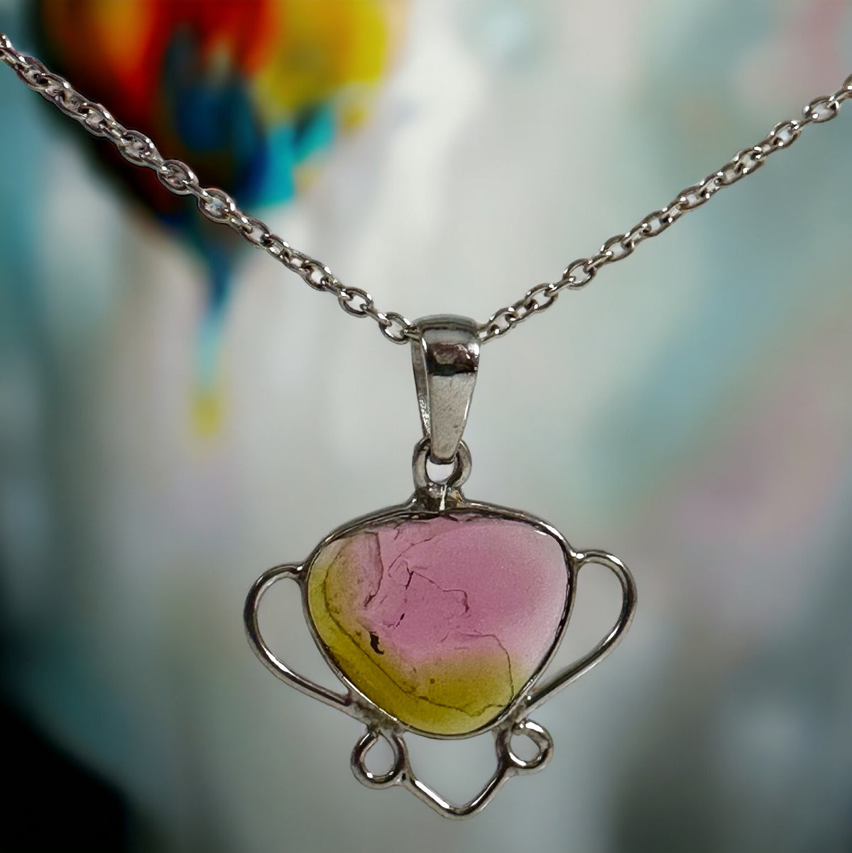 Watermelon Tourmaline Pendant -  GenuineTourmaline Pendant - Rare Tourmaline - Pink Gemstone Pendant - Solid 925 Sterling Silver Pendant