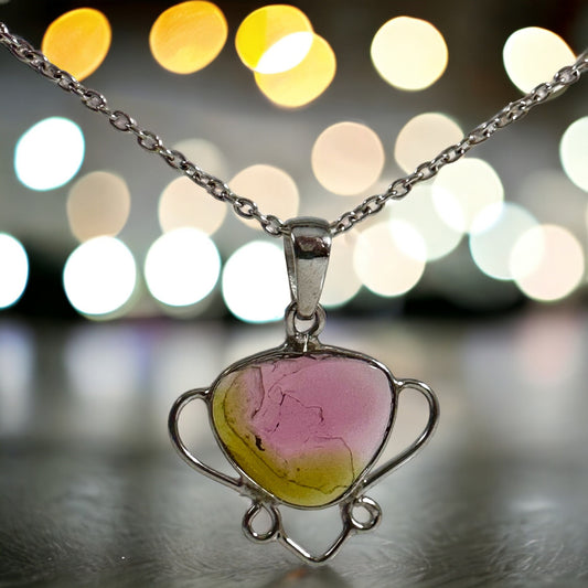 Watermelon Tourmaline Pendant -  GenuineTourmaline Pendant - Rare Tourmaline - Pink Gemstone Pendant - Solid 925 Sterling Silver Pendant