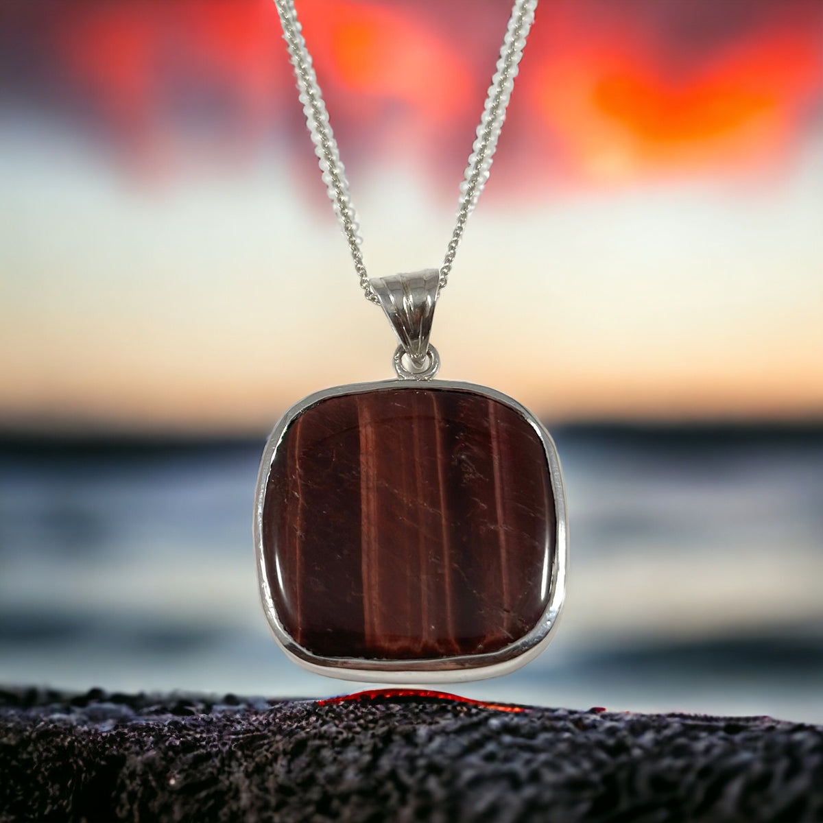 Red Tiger Eye Pendant - Tiger Eye Pendant - Gemstone Pendant - Birthday - Anniversary - Solid 925 Sterling Silver Pendant