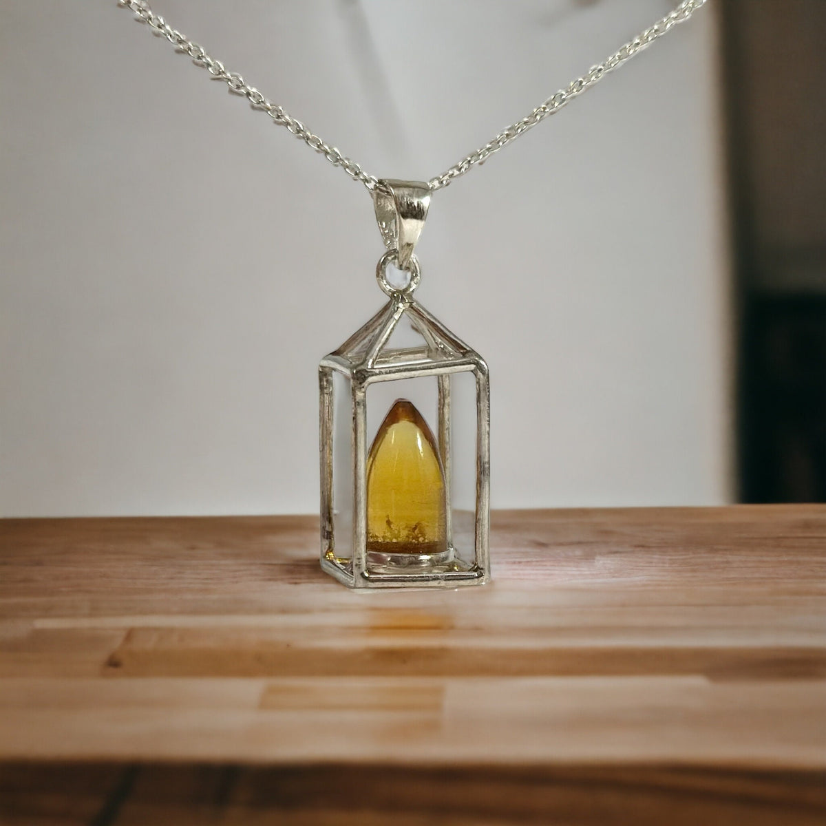 Unique Citrine Lantern Pendant with Chain - One of a Kind Citrine Flame Pendant - Ready to Ship - November Birthstone - 925 Silver Pendant