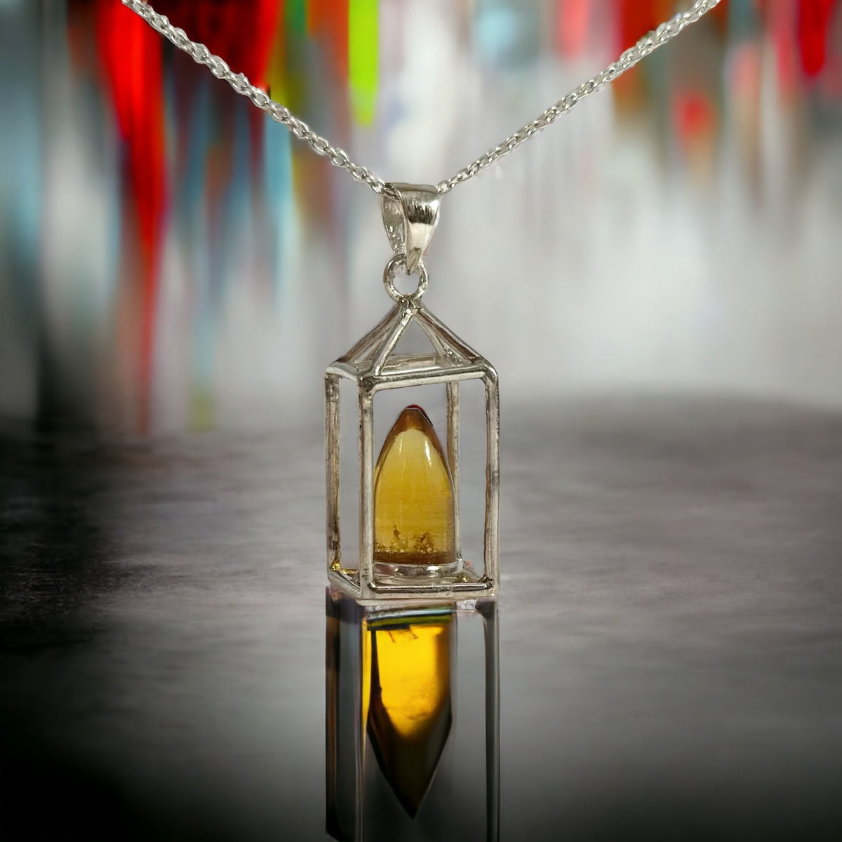 Unique Citrine Lantern Pendant with Chain - One of a Kind Citrine Flame Pendant - Ready to Ship - November Birthstone - 925 Silver Pendant
