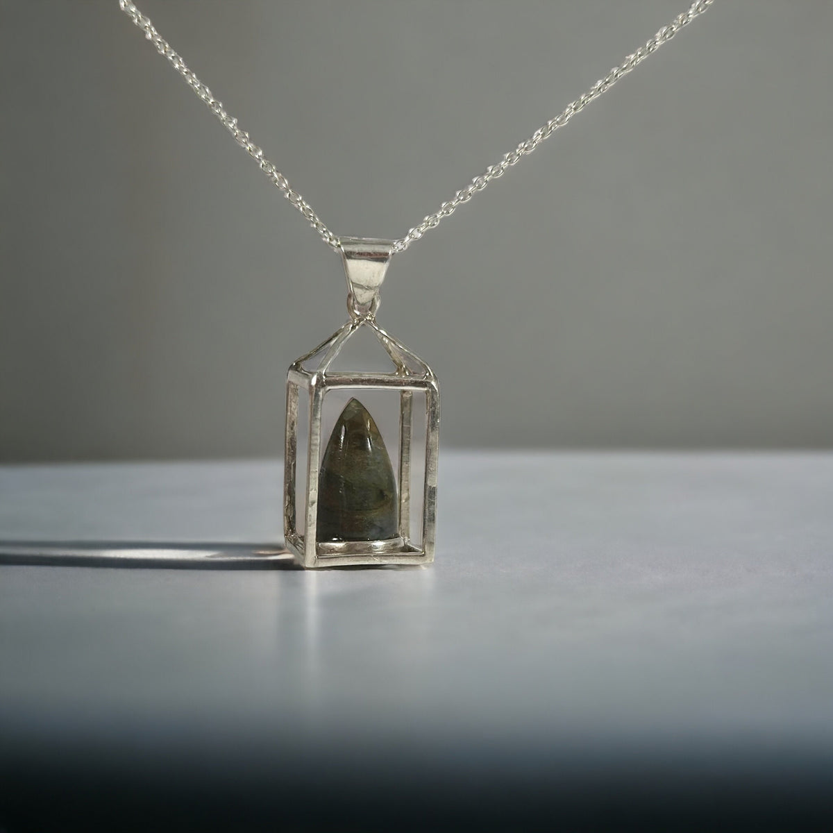 Unique Labradorite Lantern Pendant with Chain - One of a Kind Labradorite Flame Pendant - Ready to Ship - 925 Silver Pendant with Chain