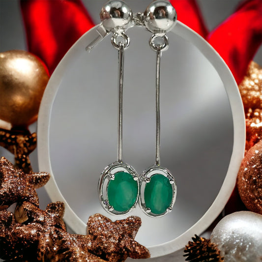Green Onyx Earrings - Gemstone Dangle Earrings - Danglers- Green Dangle Earrings- 925 Sterling Silver