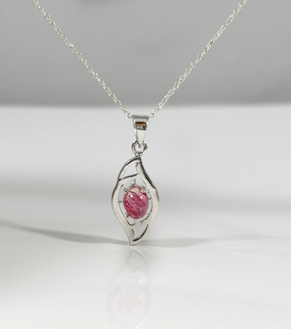 Natural Pink Tourmaline Pendant with Free Chain - Tourmaline Cabochon Pendant - Pink Gemstone Pendant - Solid 925 Sterling Silver Pendant