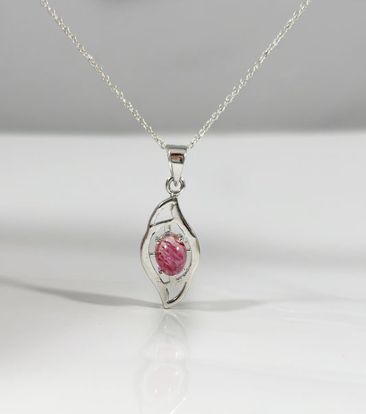 Natural Pink Tourmaline Pendant with Free Chain - Tourmaline Cabochon Pendant - Pink Gemstone Pendant - Solid 925 Sterling Silver Pendant