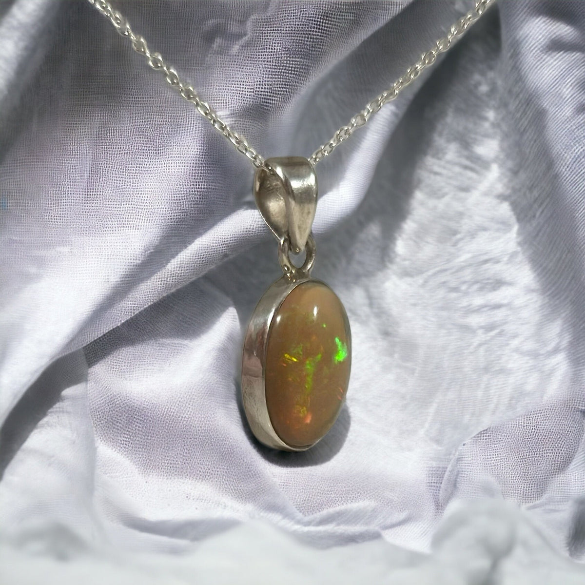 Natural Ethiopian Opal Pendant with Chain - Flashy Opal Pendant - Opal Necklace - Opal Pendant for Her - Solid 925 Sterling Silver Pendant