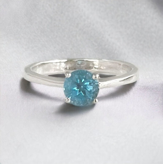 Natural Blue Topaz Sleek Ring - US 7.5 - Blue Topaz Ring - November Birthstone - Gemstone Ring - Engagement Ring - Sterling Silver Ring