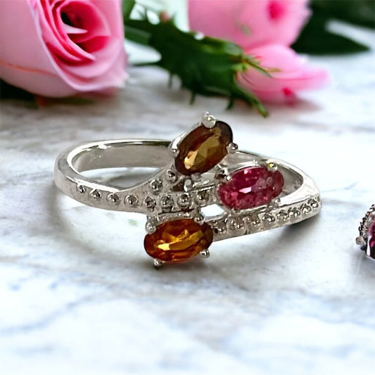 Stunning Natural Multi-Tourmaline Ring - Stunning Tourmaline Ring - Multi-colored Sleek Ring - Size 7.5 Ring  - Solid Sterling Silver Ring