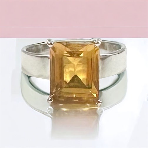 Gorgeous Citrine Ring - Citrine Square Shaped Ring - Sqaure Citrine Ring - Size US 7.0 Citrine Ring - Solid 925 Sterling Silver Ring