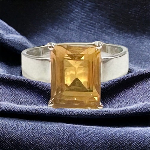 Gorgeous Citrine Ring - Citrine Square Shaped Ring - Sqaure Citrine Ring - Size US 7.0 Citrine Ring - Solid 925 Sterling Silver Ring