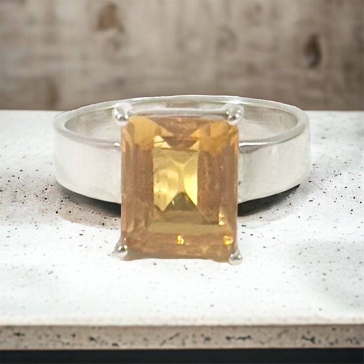 Gorgeous Citrine Ring - Citrine Square Shaped Ring - Sqaure Citrine Ring - Size US 7.0 Citrine Ring - Solid 925 Sterling Silver Ring