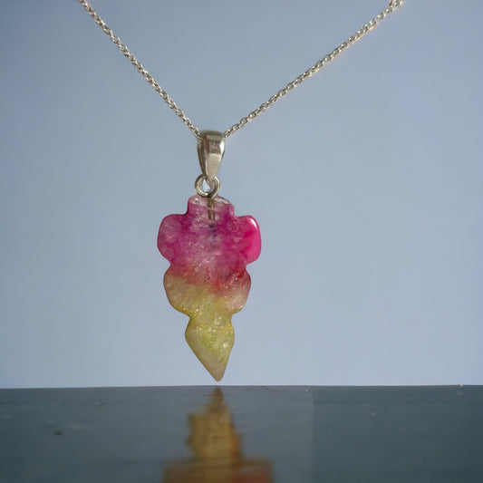 Colorful Agate Pendant with Chain - Agate Leaf Pendant - Rainbow Pendant - Colorful Gemstone Pendant -  June Birthstone - Fall Leaf Pendant