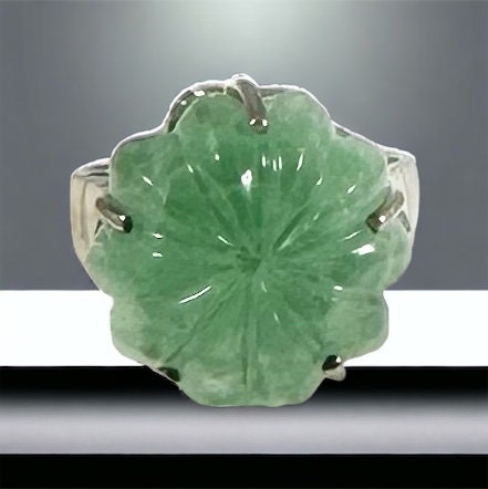 Extraordinary Green Fluorite Ring - Carved Floral Fluorspar Ring -  Big Fluorite Ring  - Green Gemstone Ring -  US 8 Ring - Solid 925 Silver
