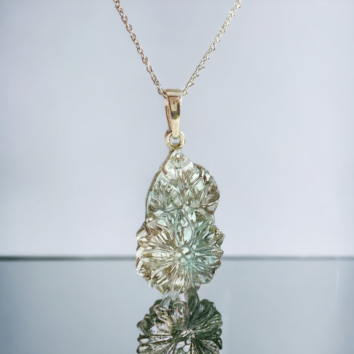 Genuine Blue Topaz Pendant - Pendant with chain- Carved Gemstone Pendant- Gift for Her - December Birthstone - Solid 925 Sterling Silver