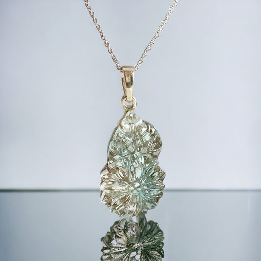 Genuine Blue Topaz Pendant - Pendant with chain- Carved Gemstone Pendant- Gift for Her - December Birthstone - Solid 925 Sterling Silver