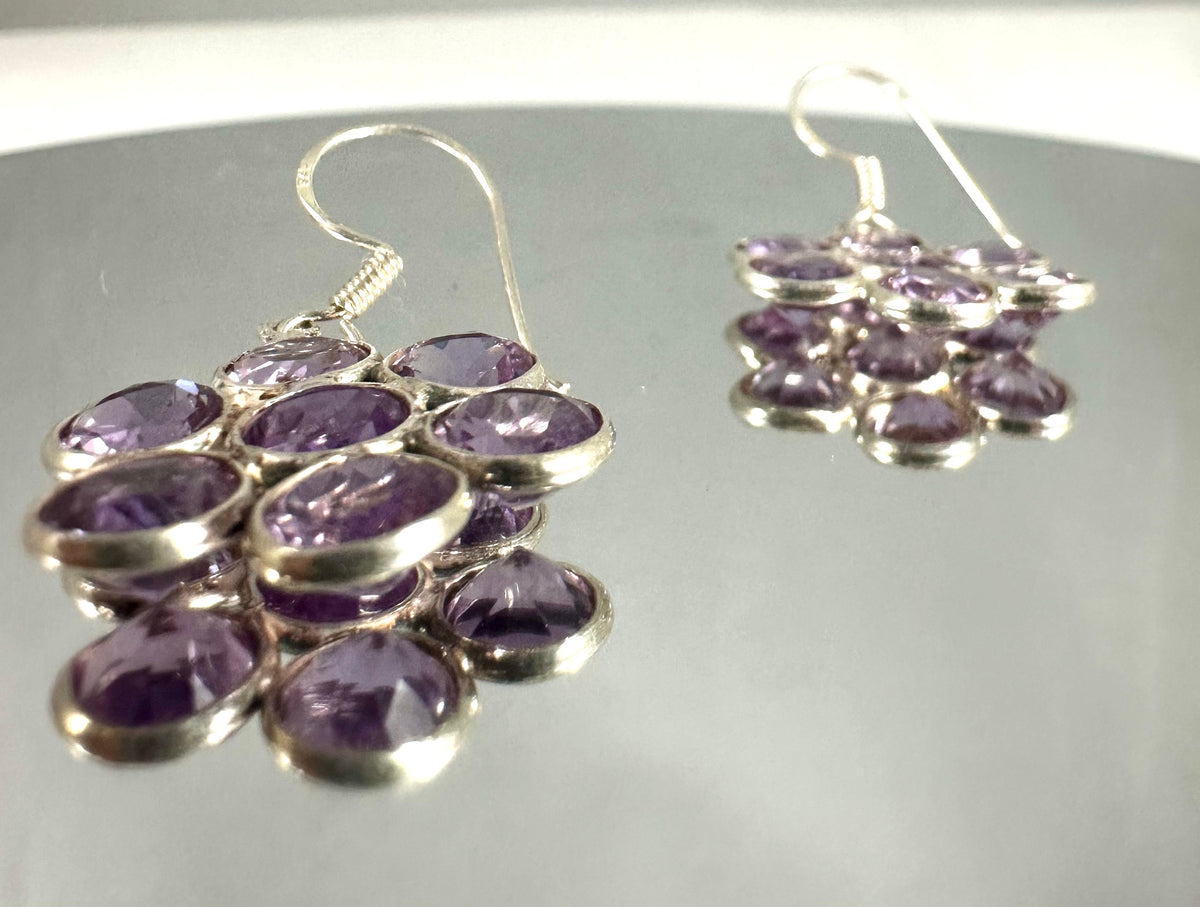 Natural Amethyst Floral Earrings - Amethyst Earrings - February Birthstone - Gift for Her - Solid 925 Sterling Silver Earrings