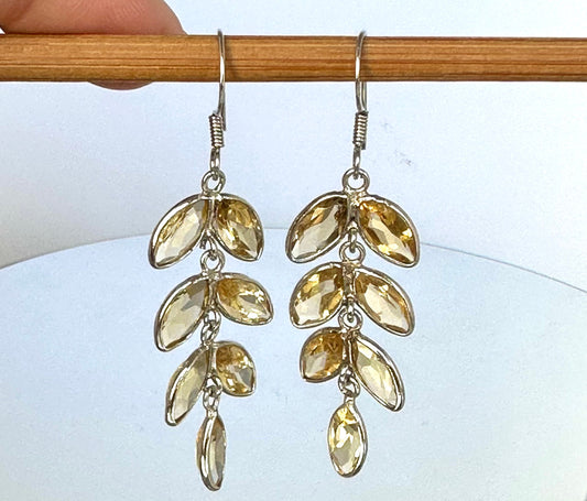 Natural Citrine Leaf Earrings - Party Earrings - Gemstone Earrings - November Birthstone - Gift for Her - Solid 925 Sterling Silver Earrings